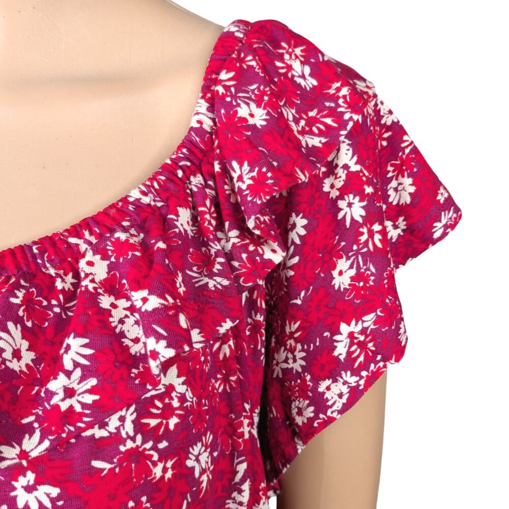 NWT Lane Bryant Red Floral Convertible Dress 22/24 Ruffle Off Shoulder Pocket - Picture 5 of 10